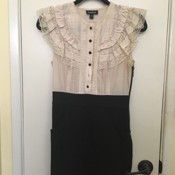 Bebe Cream/Black Dress. Size XS. - Picture 1 of 3